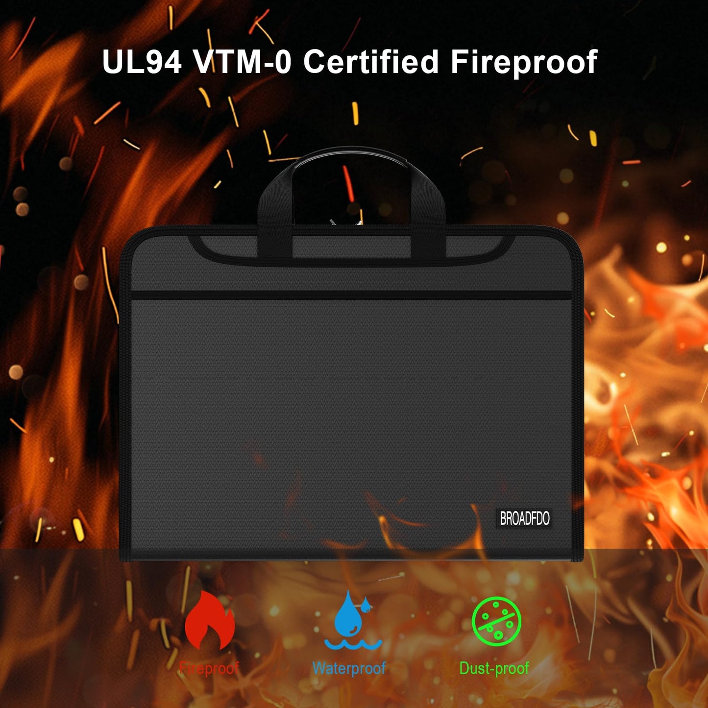 BroadFDO Fireproof & Waterproof Accordion File Organizer, 13-Pocket Expanding Document Organizer with Handle & Labels, Durable Heat-Resistant Folder for A4/Letter Files, Safe Home Office Travel Hold