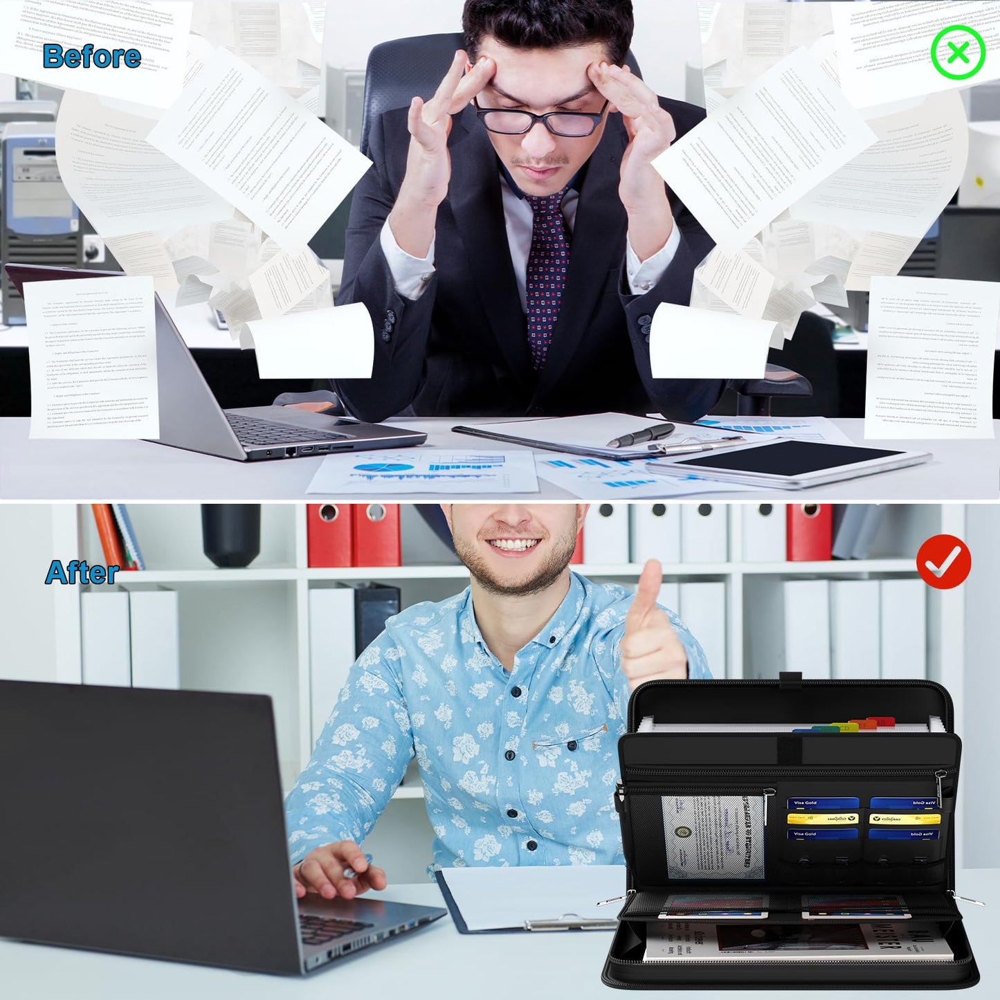 BroadFDO Fireproof & Waterproof Accordion File Organizer, 13-Pocket Expanding Document Organizer with Handle & Labels, Durable Heat-Resistant Folder for A4/Letter Files, Safe Home Office Travel Hold