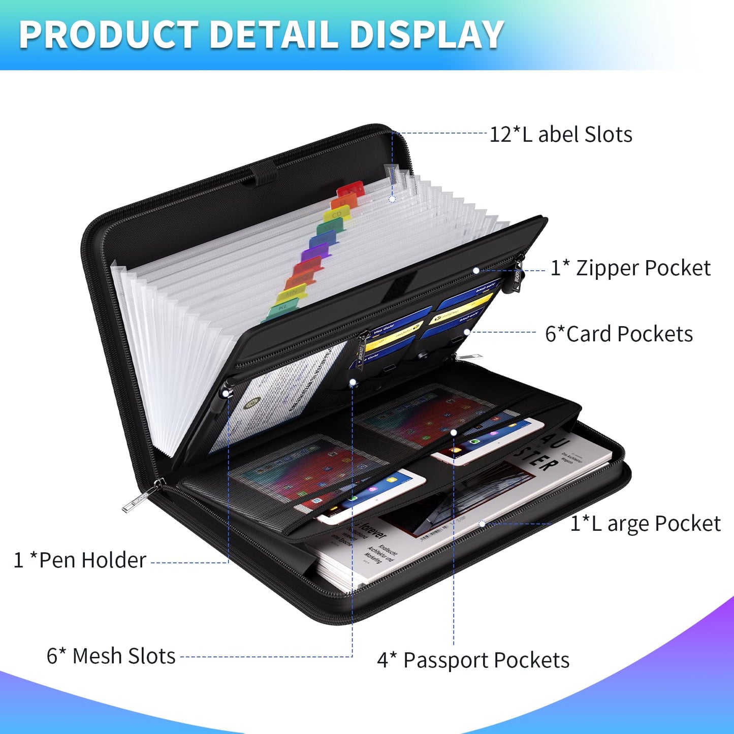 BroadFDO Fireproof & Waterproof Accordion File Organizer, 13-Pocket Expanding Document Organizer with Handle & Labels, Durable Heat-Resistant Folder for A4/Letter Files, Safe Home Office Travel Hold