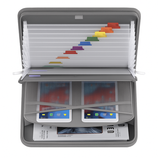 (Grey) BroadFDO Fireproof & Waterproof Accordion File Organizer, 13-Pocket Expanding Document Organizer with Handle & Labels, Durable Heat-Resistant Folder for A4/Letter Files, Safe Home Office Travel Hold