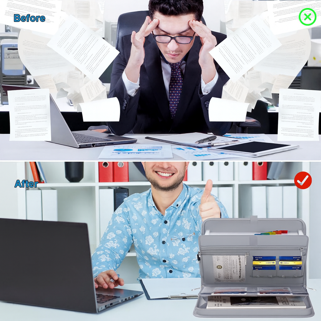 (Grey) BroadFDO Fireproof & Waterproof Accordion File Organizer, 13-Pocket Expanding Document Organizer with Handle & Labels, Durable Heat-Resistant Folder for A4/Letter Files, Safe Home Office Travel Hold