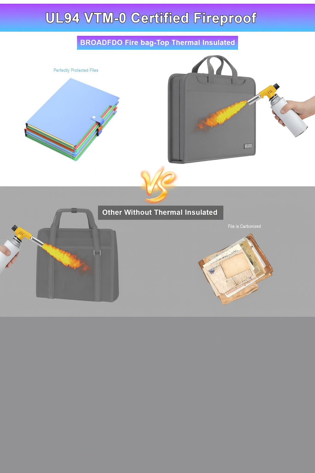 (Grey) BroadFDO Fireproof & Waterproof Accordion File Organizer, 13-Pocket Expanding Document Organizer with Handle & Labels, Durable Heat-Resistant Folder for A4/Letter Files, Safe Home Office Travel Hold