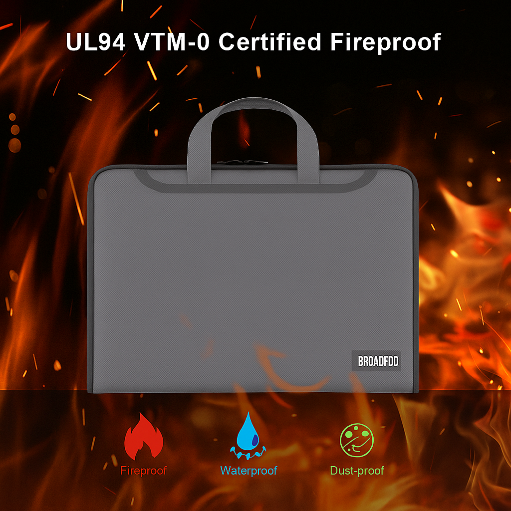 (Grey) BroadFDO Fireproof & Waterproof Accordion File Organizer, 13-Pocket Expanding Document Organizer with Handle & Labels, Durable Heat-Resistant Folder for A4/Letter Files, Safe Home Office Travel Hold