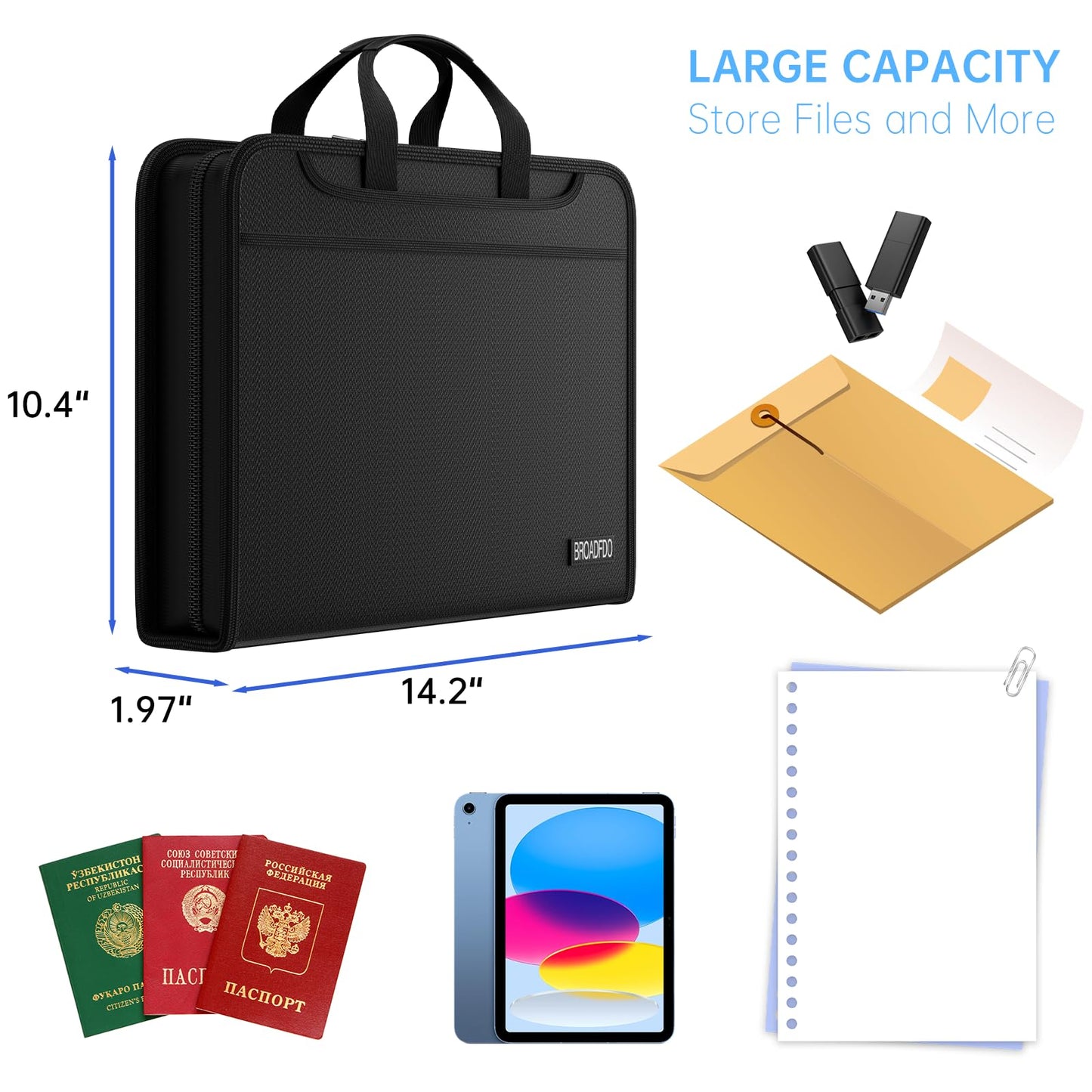 BroadFDO Fireproof & Waterproof Accordion File Organizer, 13-Pocket Expanding Document Organizer with Handle & Labels, Durable Heat-Resistant Folder for A4/Letter Files, Safe Home Office Travel Hold