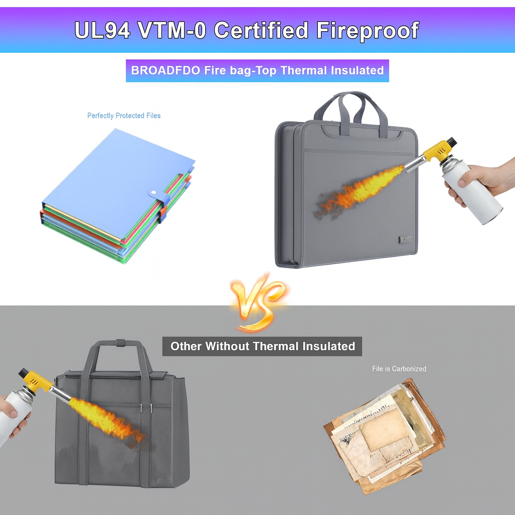 (Grey) BroadFDO Fireproof & Waterproof Accordion File Organizer, 13-Pocket Expanding Document Organizer with Handle & Labels, Durable Heat-Resistant Folder for A4/Letter Files, Safe Home Office Travel Hold